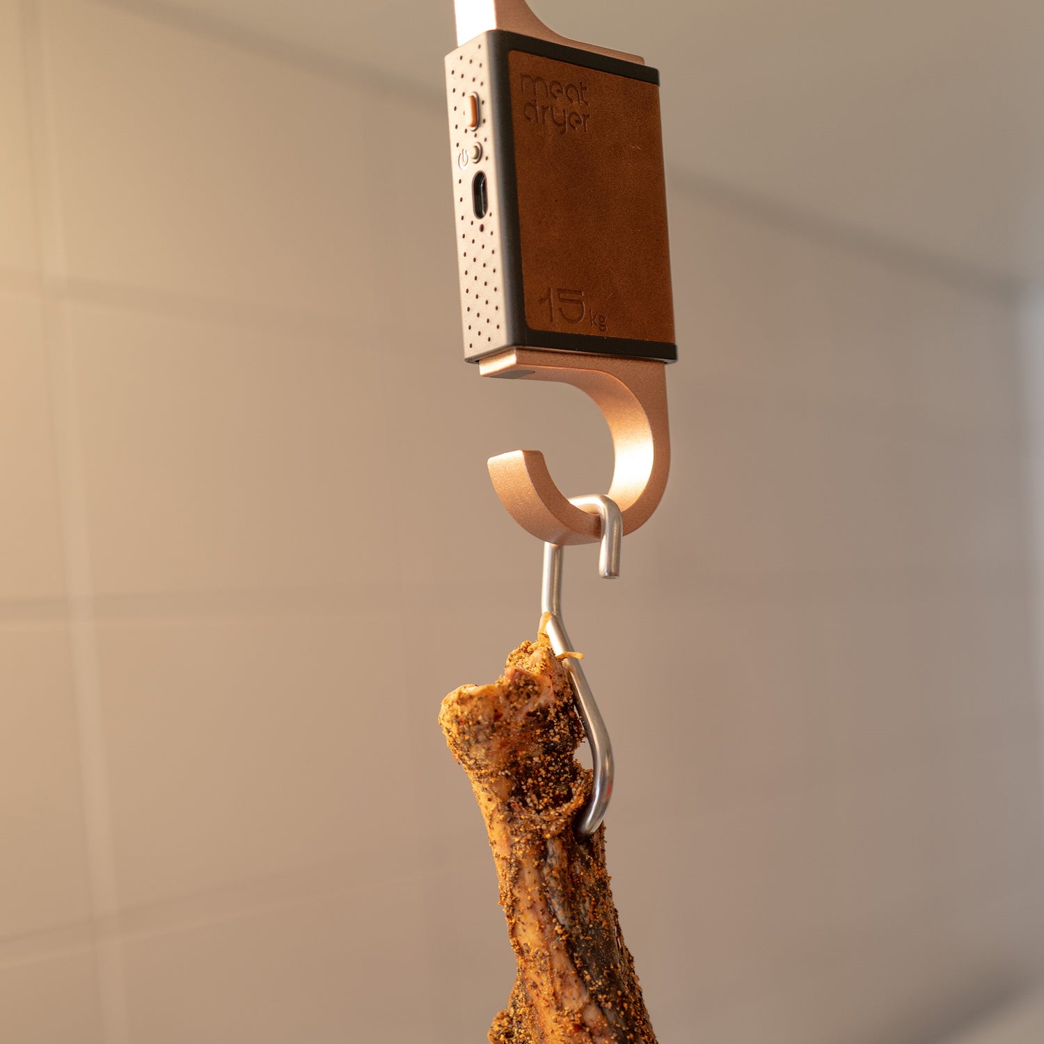 Food safe sharp stainless steel meat hook on a gray background